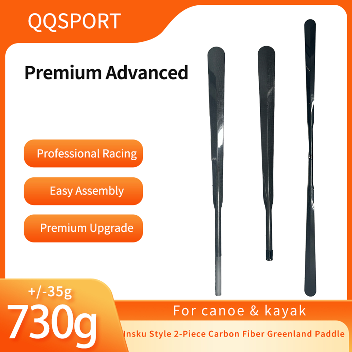 Kayak Paddle Carbon - QQSPORT Paddel, Insku Style 2-teiliges 3K-Carbonfaser-Grönland-Paddel
